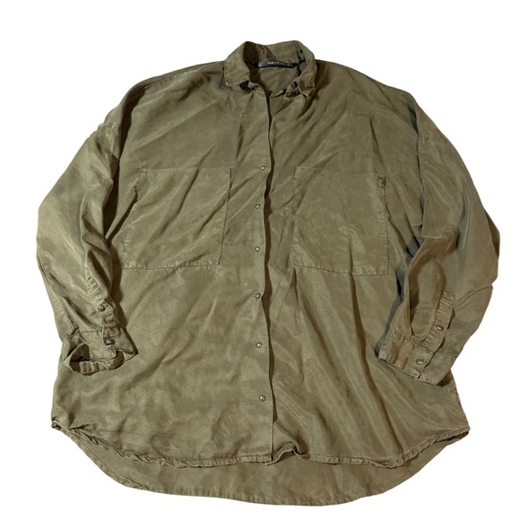 Zara Tops - Zara x Trafaluc Size Small Olive Green Lightweight Overshirt Long Sleeve Snap